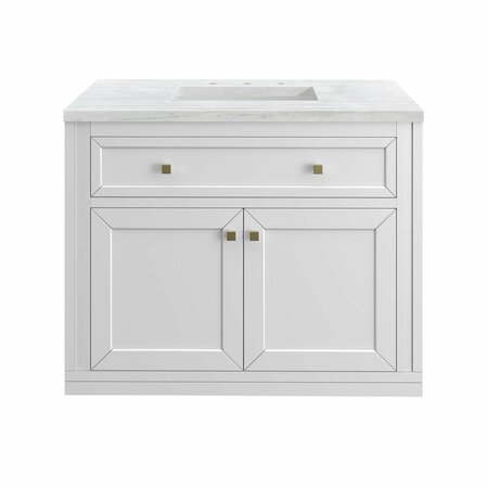 JAMES MARTIN VANITIES Chicago 36in Single Vanity, Glossy White w/ 3 CM Arctic Fall Top 305-V36-GW-3AF